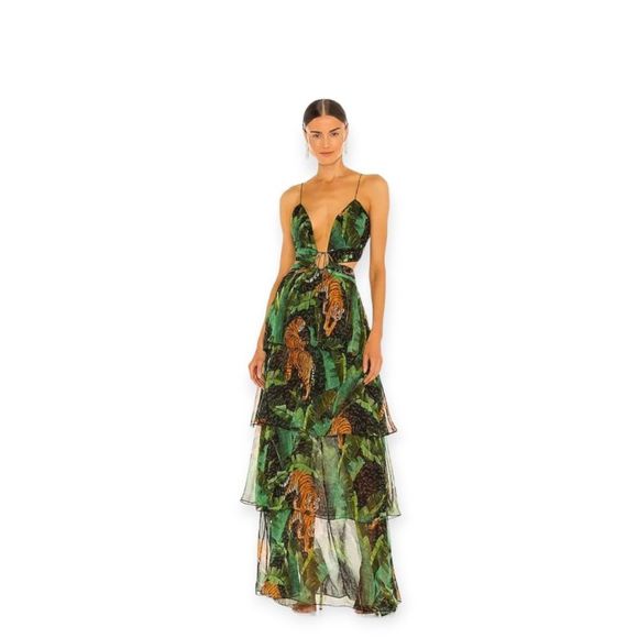 Retrofete Dresses & Skirts - Retrofete Paulina silk long Maxi Safari Dress Size Small Green